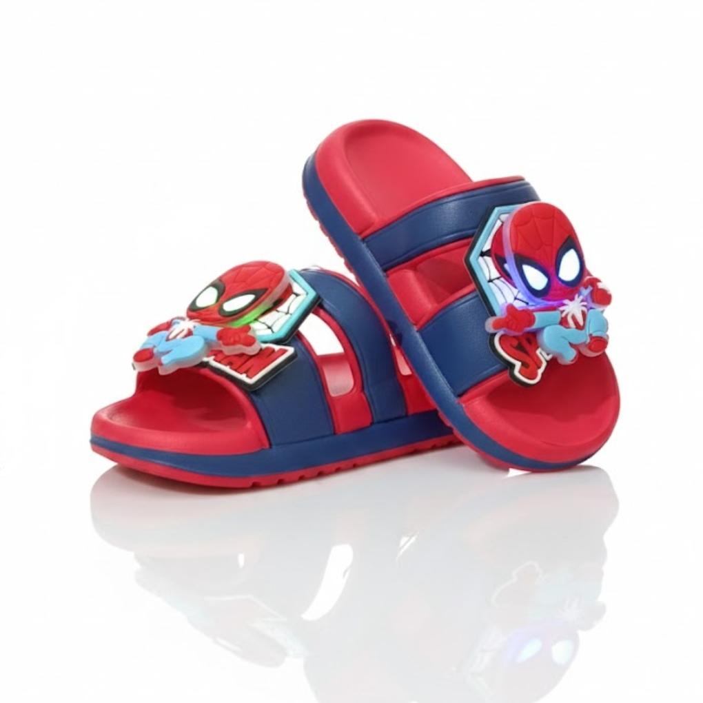 Marvel Spider-Man Glow Applique Kids Slide Slippers with Light (Red & Blue)